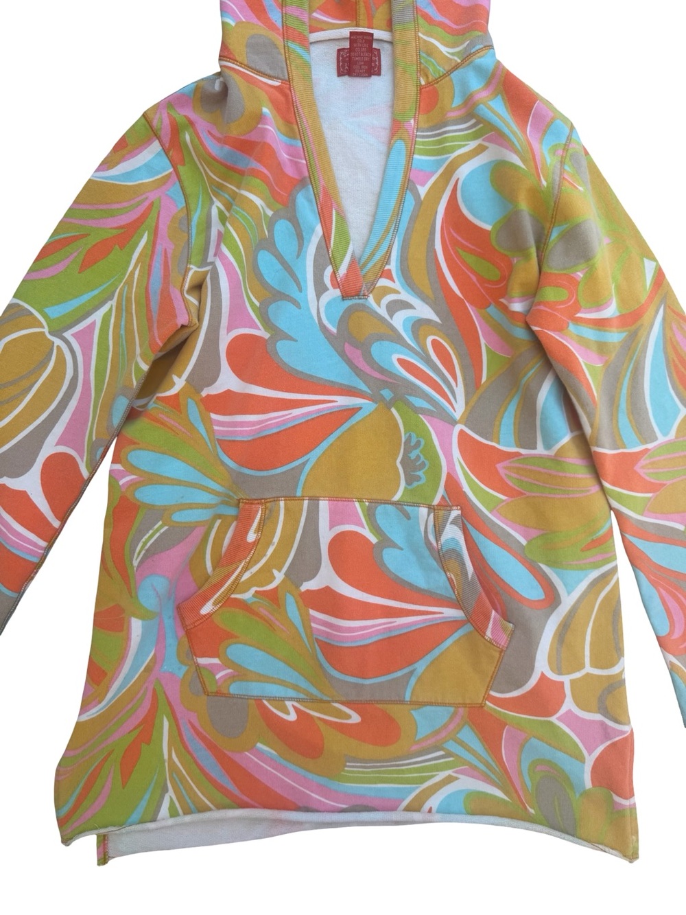 Y2K Lucky Brand Dungarees America Groovy Retro Swirl Hooded Pullover Hoodie - Picture 2 of 5